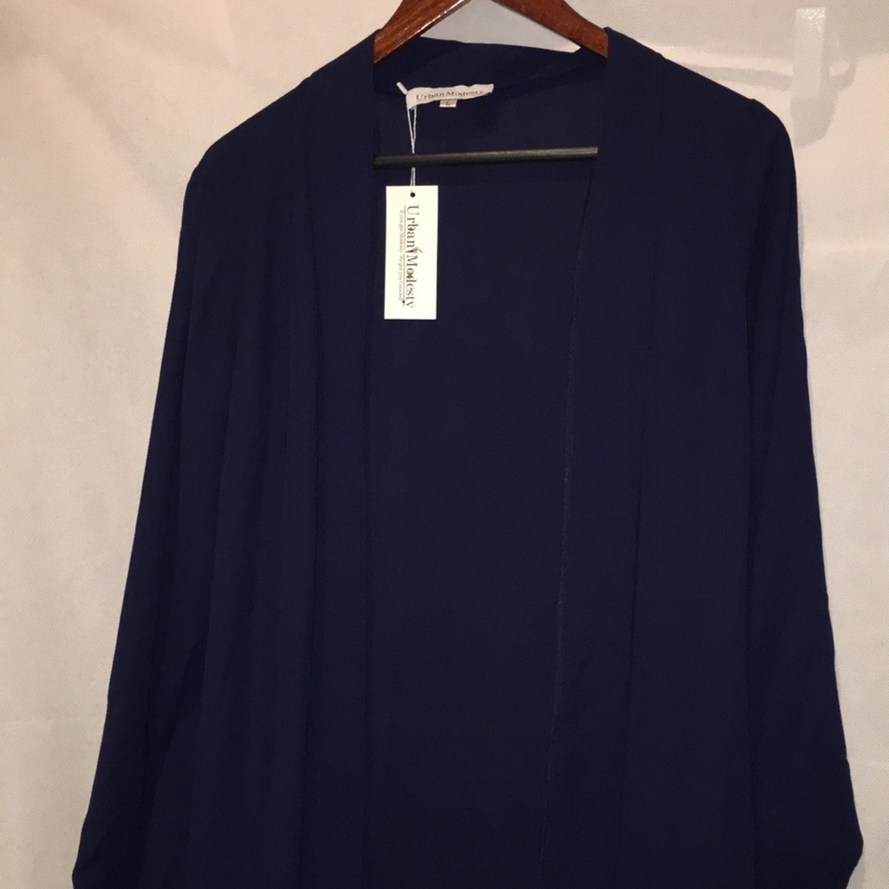 NWT Urban Modesty Navy Blue Open Front Belted Abaya Overcoat | Size L